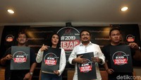 Tim Alpha meluncurkan hashtag 2019 Tetap Pancasila di kawasan Cikini, Jakarta, Kamis (13/9/2018).