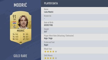 Statusnya sebagai salah satu gelandang terbaik di dunia saat ini membuat Luka Modric mendapat rating tinggi di FIFA 19, yaitu 91. Foto: EA Sports