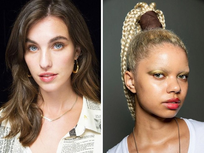 Eyeshadow warna gold seketika memberikan kesan glamour pada penampilan, meski tak pakai banyak makeup. Pada fashion show Monse dan Kim Shui, modelnya tampil cantik dengan eyeshadow warna emas.  Foto: Getty Images