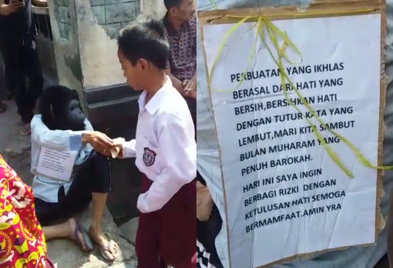 Orang Bertopeng Monyet Sawer Gocengan Bawa Tulisan Menggugah