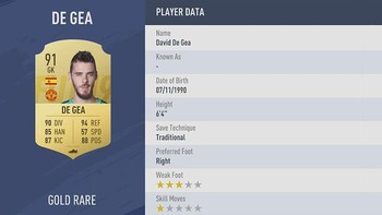 Memiliki rating 91, David De Gea jadi kiper terbaik di FIFA 19 dengan reflexes 94, diving 90, positioning 88, serta kicking 87. Foto: EA Sports