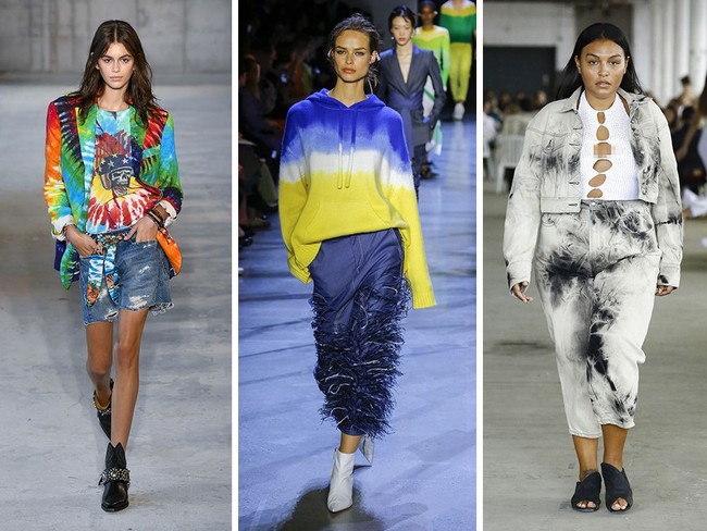 Siapa yang sangka tie-dye si lambang kedamaian dan kebebasan ala tahun 60-an, akan jadi motif favorit di 2019. Tiga brand yang merilis motif ini antara lain Prabal Gurung, R13 dan Eckhaus Latta. Foto: Vogue