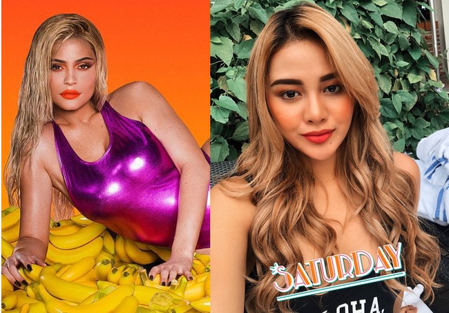 Belakangan Kylie Jenner senang tampil dengan lipstik warna oranye. Sebagai penggemar beratnya, Aurel pun tak mau kalah.  Foto: Instagram