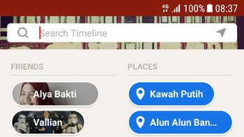 Fitur pencarian yang ada di Path dengan berbagai kategori, mulai dari teman hingga tempat. Foto: Screenshot Path