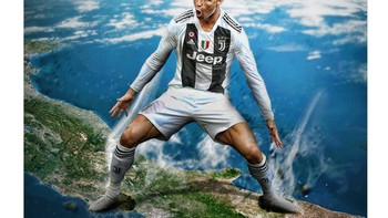 Media BRFootball memunculkan gambar keren yang kira-kira bermakna Ronaldo sang raja gol akhirnya benar-benar tiba di Italia. (Foto: Twitter)