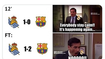 Barcelona main lebih dulu dibandingkan Madrid dan awalnya sempat ketinggalan atas Real Sociedad sebelum berbalik menang 2-1. (Foto: Twitter)