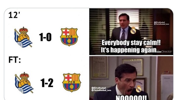 Meme Bermunculan Usai Barcelona Menang dan Real Madrid Imbang