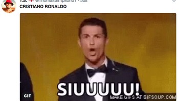 Gol pertama CR7 di Juve langsung bikin heboh medsos. Netizen ini membuat meme Siuuu, yang biasa mengisi perayaan gol Ronaldo. (Foto: Twitter)