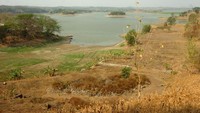 Waduk Cacaban, Kedung Banteng, Kabupaten Tegal, Jawa Tengah, juga mengalami kekeringan. Sejak musim kemarau tahun ini, volume air di salah satu waduk penyuplai di wilayah pantura itu menyusut hingga lebih dari puluhan meter sehingga mengancam kekeringan terutama persawahan di sejumlah wilayah itu. ANTARA FOTO/Oky Lukmansyah