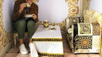 Berkunjung ke New York, Henry tampil imut ketika duduk di miniatur sofa kecil. Sambil memasang pose ngeteh yang bikin gemas! Foto: Instagram @henrygolding