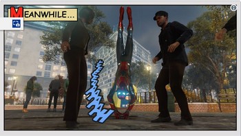 Segala macam variasi aksi bermunculan akibat photo mode di game Spiderman. (Foto: Internet)