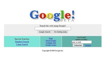 Begini tampilan Google pada 1998. Foto: instagram.com/webdesignmuseum/