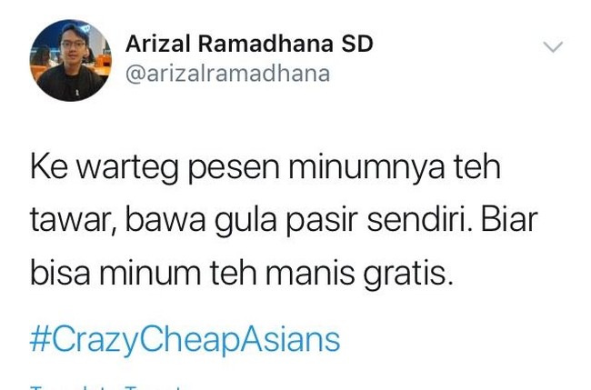 Nggak mau rugi, kelakuan sobat miskin nih pesan teh tawar biar gratis, tapi bawa gula sendiri dari rumah. Foto: Twitter