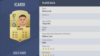 9. Mauro Icardi dari Inter Milan memiliki rating 87 di FIFA 19. (Foto: EA Sports)