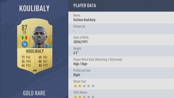 8. Kalidou Koulibaly dari Napoli memiliki rating 87 di FIFA 19. (Foto: EA Sports)