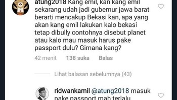 Selain dari warga Bekasi, Gubernur Jawa Barat berkelakar bikin peraturan baru kalau mau masuk daerah istimewa Bekasi. (Foto: Twitter)