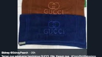 Merek high end Gucci dibilang mahal? Anak Bekasi punya koleksi handuknya. (Foto: Twitter)