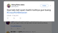 Kalau biasanya makan ayam krispy selalu rebutan kulit renyah, maka orang Bekasi kulit ayamnya dibuang. Sombong! Foto: twitter