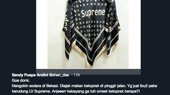 (Katanya) Cuma di Bekasi: meskipun jualan ketoprak, pakaiannya tetap bermerek. (Foto: Twitter)