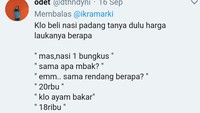 Nah, kalau akun @dthndyni justru lebih pilih tanya harga dulu kalau makan di rumah makan Padang. Ujung-ujungnya pilih nasi pake telor dadar sama perkedel. Foto: Instagram