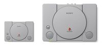 Perbandingan antara PlayStation Classic (kiri) dengan PlayStation versi orisinal (kanan).