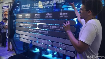 Sejumlah rangkaian aktivitas sudah disiapkan, antara lain mengikuti tur keliling hall yang dipandu oleh staf Alibaba yang akan menjelaskan berbagai teknologi yang dipamerkan. (Foto: detikINET/Rachmatunnisa)