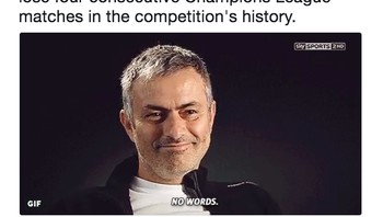 Jose Mourinho sampai tak bisa berkata-kata melihat rekor buruk City. Foto: Twitter