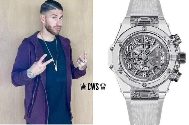 Sergio Ramos kerap tampil dengan sejumlah barang branded seperti Gucci dan Louis Vuitton. Dia pun memiliki banyak jam tangan mewah. Salah satu jam tangan bintang sepakbola Spanyol ini adalahh merek Hublot. Sergio Ramos pernah mengunggah foto di Instagram dengan memakai jam Hublot Big Bag Unico Sapphire seharga 43.600 poundsterling atau sekitar Rp 846 juta. (Foto: Instagram @celebwatchspotter)