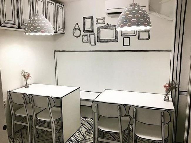 Nama kafe ini adalah Yeonnam-dong 239-20. Pengunjung yang masuk ke dalam akan merasa seperti berada di dunia komik. (Foto: Instagram/@ynd239.20_cafe)