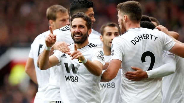 Gelandang Wolverhampton Joao Moutinho mencetak gol penyama skor 1-1 lawan Manchester United. (