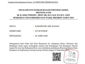 Beredar 2 SK Tim Kampanye Jokowi di Aceh