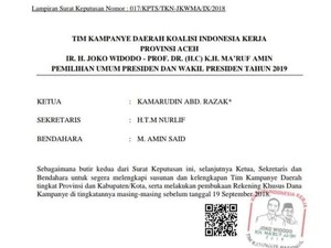 Beredar 2 SK Tim Kampanye Jokowi di Aceh