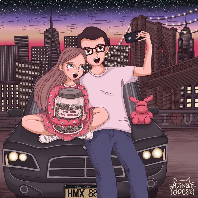 Menghabiskan malam bersama dan mengabadikan momen dengan berselfie. (Foto: Instagram/@dina.odess)