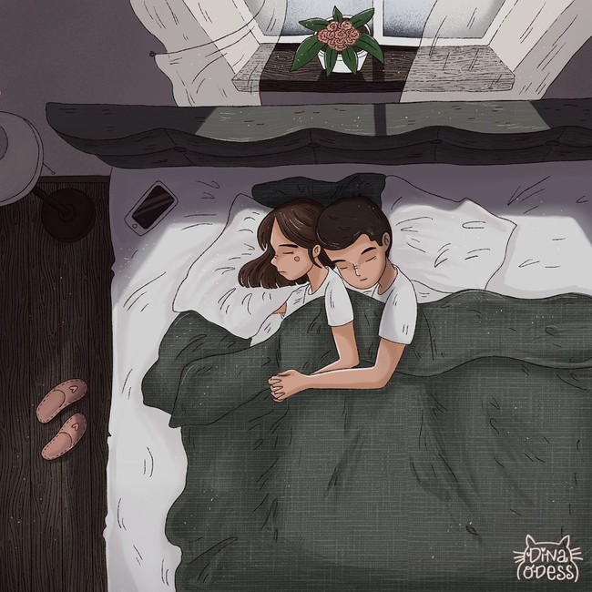 Tak merasa kesepian karena tidur sudah ada yang menemani. (Foto: Instagram/@dina.odess)