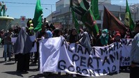 Mahasiswa menuntut pemerintah sekarang tidak memperhatikan nasib para petani. Kebijakan impor beras yang dilakukan pemerintah Jokowi-Kalla membuat harga beras di petani murah.