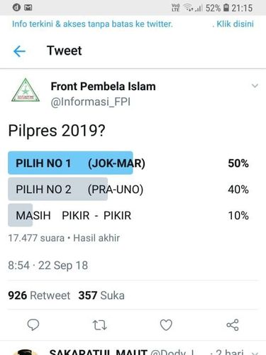 Jokowi-Ma'ruf Menang di Pollingnya, FPI: Akun Kami Di-banned