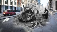 Potret sebuah mobil humber di Pall Mall, London pada 15 Oktober 1940. Central Press/Getty Images.