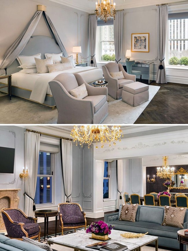 Anda harus merogoh kocek sedikitnya Rp 596 juta per malam untuk menikmati menginap di The Royal Suite, The Plaza, New York City, New York. Kamar hotel ini terinspirasi dari gaya aristokrat rezim Raja Louis XV. Fasilitasnya ada tiga kamar mandi, lift pribadi dan beberapa perabotan berlapis emas 24 karat. Foto: The Plaza New York