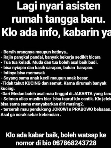 Babe Cabita Cari ART, Tak Peduli Pendukung Prabowo atau Jokowi