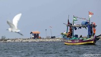Nelayan itu tampak beraktivitas menjaring ikan.