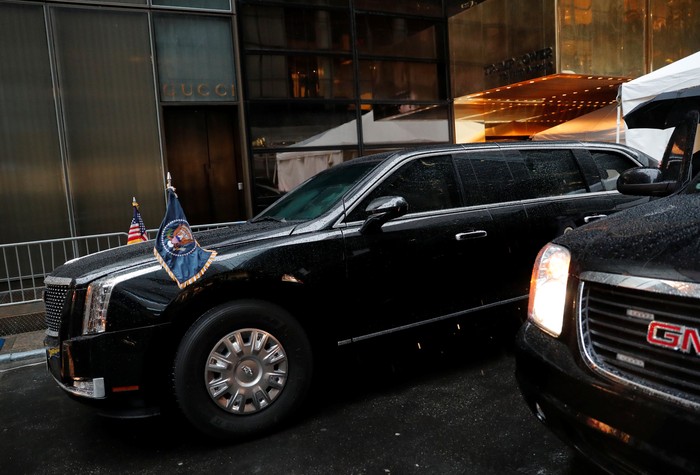 U.S. President Donald Trumps brand new version of the General Motors built Cadillac presidential limousine known as 