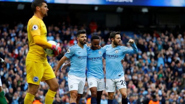 Gol Raheem Sterling memberikan keunggulan 1-0 untuk Man City.