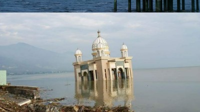Foto: Before After Masjid Apung Palu yang Diterjang Tsunami