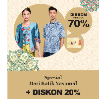 Tak hanya Serendipity, beberapa brand baju batik lain juga diskon hingga 70% di Blibli. Anda pun bisa mendapati diskon 70% + 20%. Jangan lupa sertakan kode promo PAKAIBATIK. Foto: istimewa