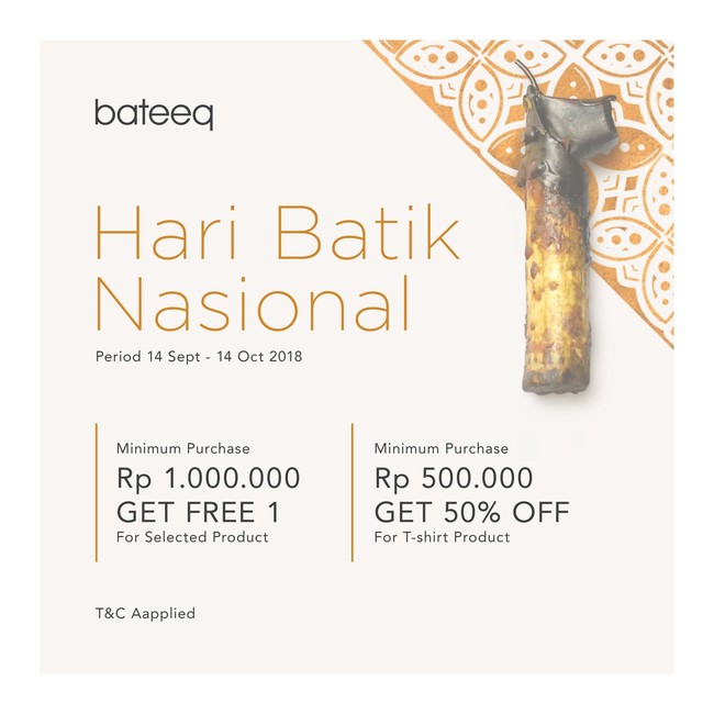 Pilihan baju batik dengan desain kekinian bisa ditemukan di gerai Bateeq. Besok, setiap transaksi minimal Rp 500 ribu, Anda bisa mendapatkan diskon 50% untuk opsi t-shirt. pembelian Rp 1 juta gratis satu produk pilihan. Foto: istimewa