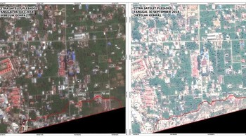 Foto kondisi daerah Petobo saat sesudah dan sebelum bencana tsunami. Foto: LAPAN