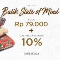 Situs belanja lain yang memberikan diskon pada baju batik adalah VIP Plaza. Hingga 7 Oktober 2018 mendatang, Anda bisa menemukan sejumlah pilihan busana batik mulai dari Rp 79 ribu. Anda pun penawaran cashback 10%. Jangan lupa gunakan kode voucher 15BSD. Foto: istimewa