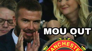 David Beckham digambarkan menyuakan Mou out. Foto: istimewa