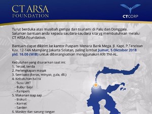 CT Arsa Galang Bantuan untuk Korban Gempa Sulteng