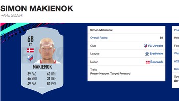 Simon Makienok, ST asal Denmark yang main di Utrecht. Umur 27 tahun dengan tinggi badan 2,01 meter. (Foto: FIFPlay.com)